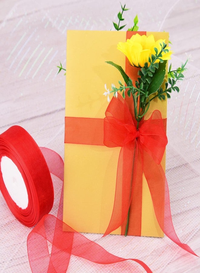 Hapeper 2 Rolls 1 Inch Sheer Organza Chiffon Ribbons for Gift Wrapping DIY Crafts Party Decoration, 50 Yards/Roll (Red, White) - Image 5